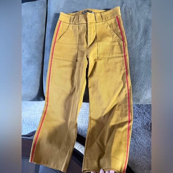 Zara Yellow Chinos with Red Trim Size Small - Picture 2 of 10